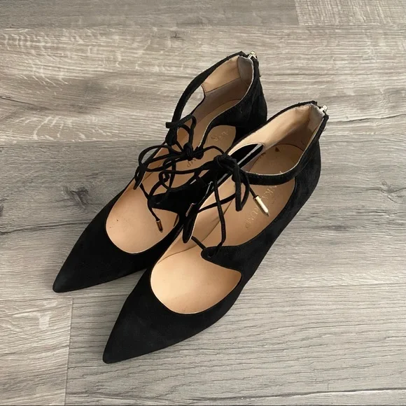 Black suede point toe lace up heels - Picture 8 of 11
